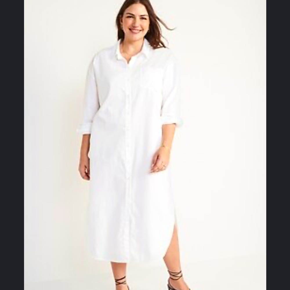 NWOT Old Navy Cotton Poplin Midi Shirt Dress